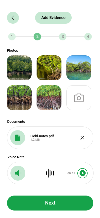 Upload Evidence Screen