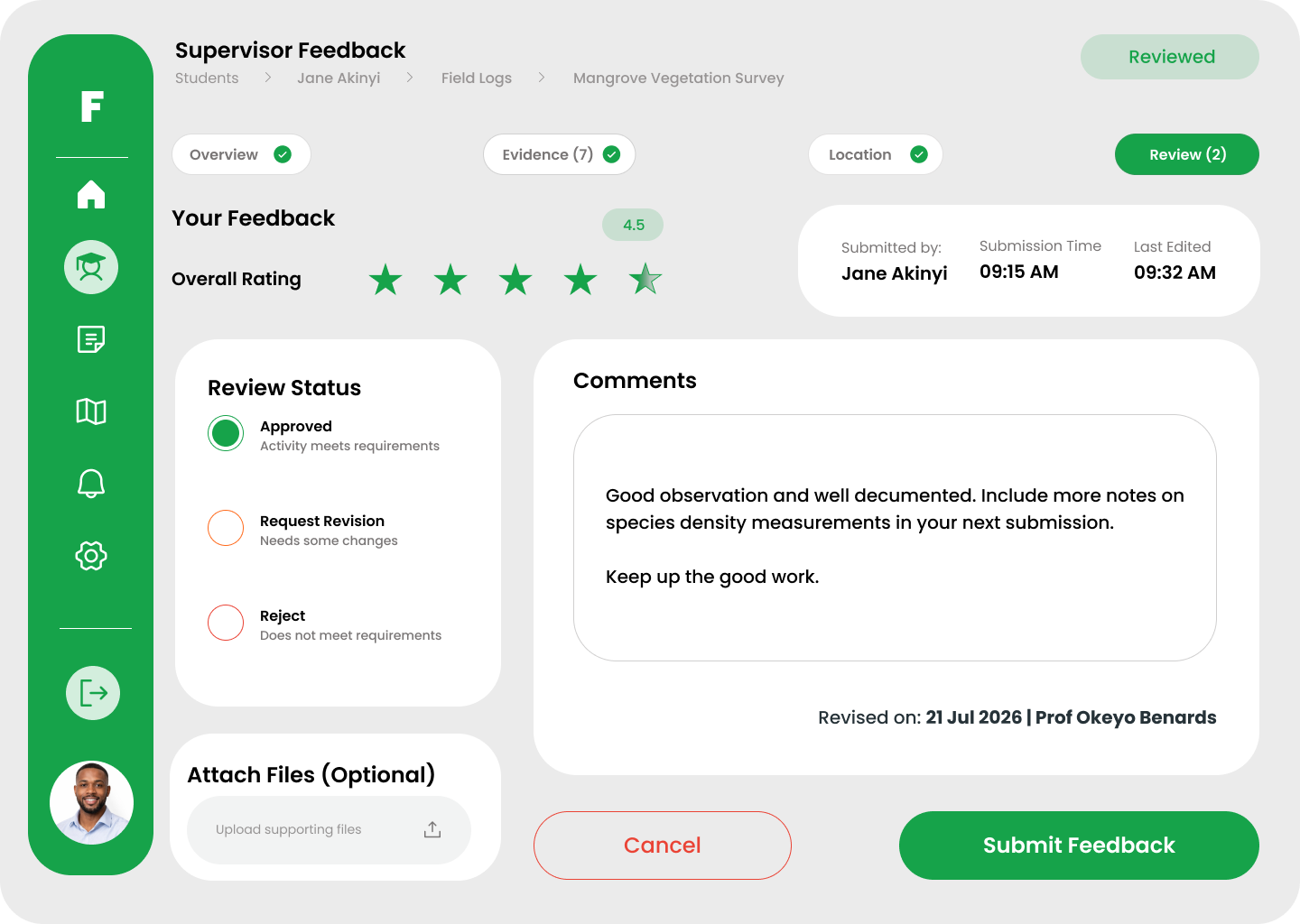 Supervisor Feedback Screen